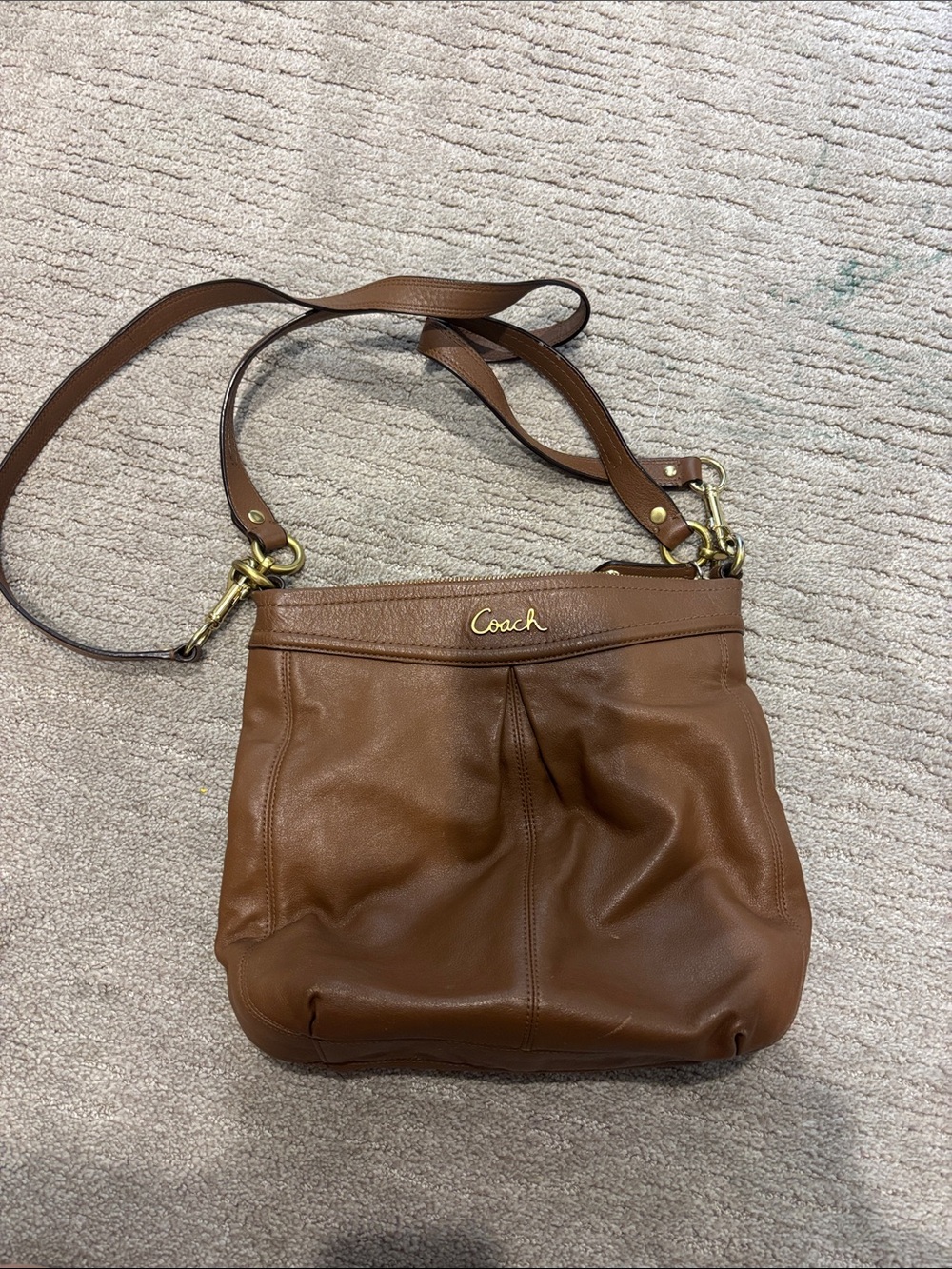 Coach Brown Leather Shoulder Bag with Gold Hardware
